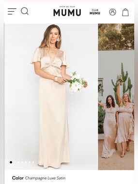 Show Me Your MuMu Champagne Satin Twist-Front Maxi Dress